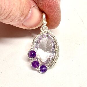 HAND CRAFTED Amethyst Wire Wrapped Silver Filled Pendant Necklace, Handmade